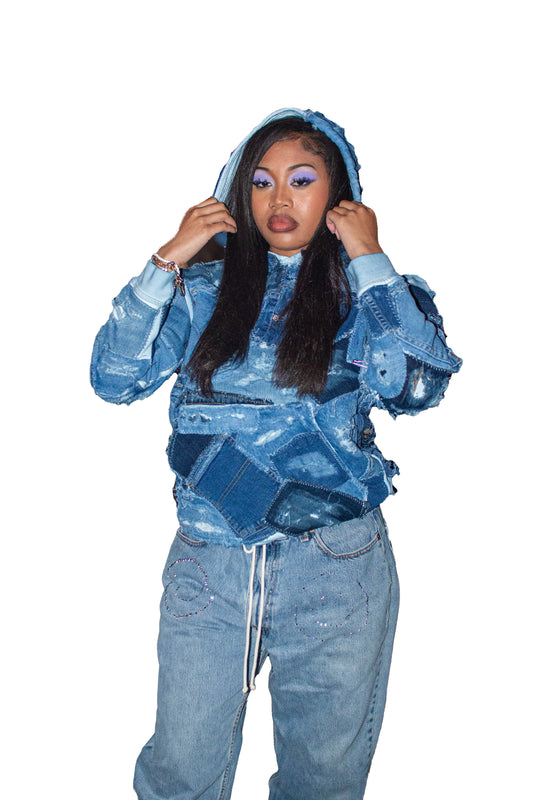 Denim patchwork hoodie